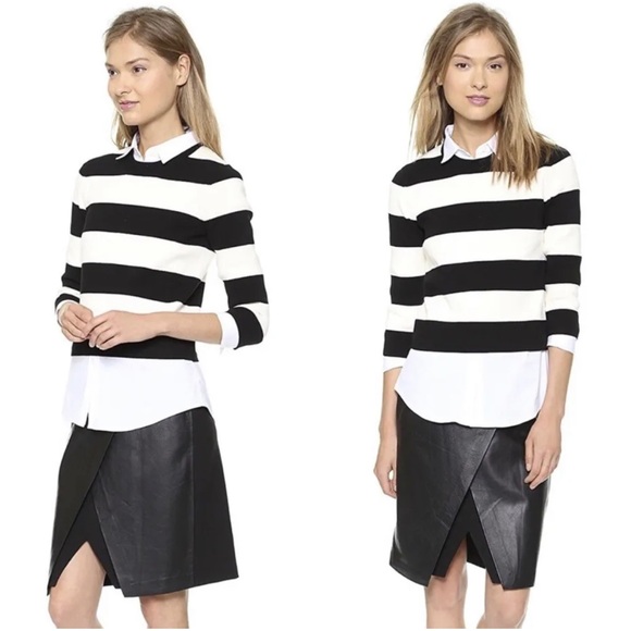 THEORY Womens Harmona Prosecco Crop Sweater Black Ivory Bold Striped Size TP - Picture 3 of 12